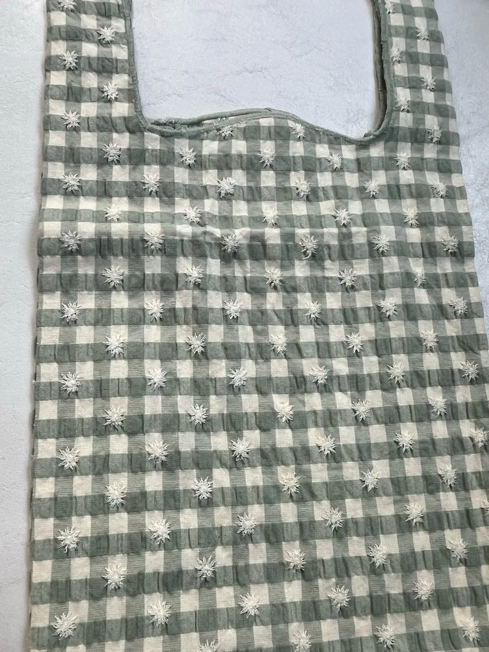 NWT Sezane Sage Green and White Gingham Embroidered Tote